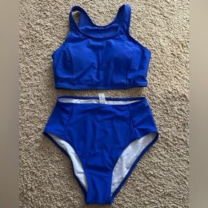 Two piece high waisted bikini set royal blue